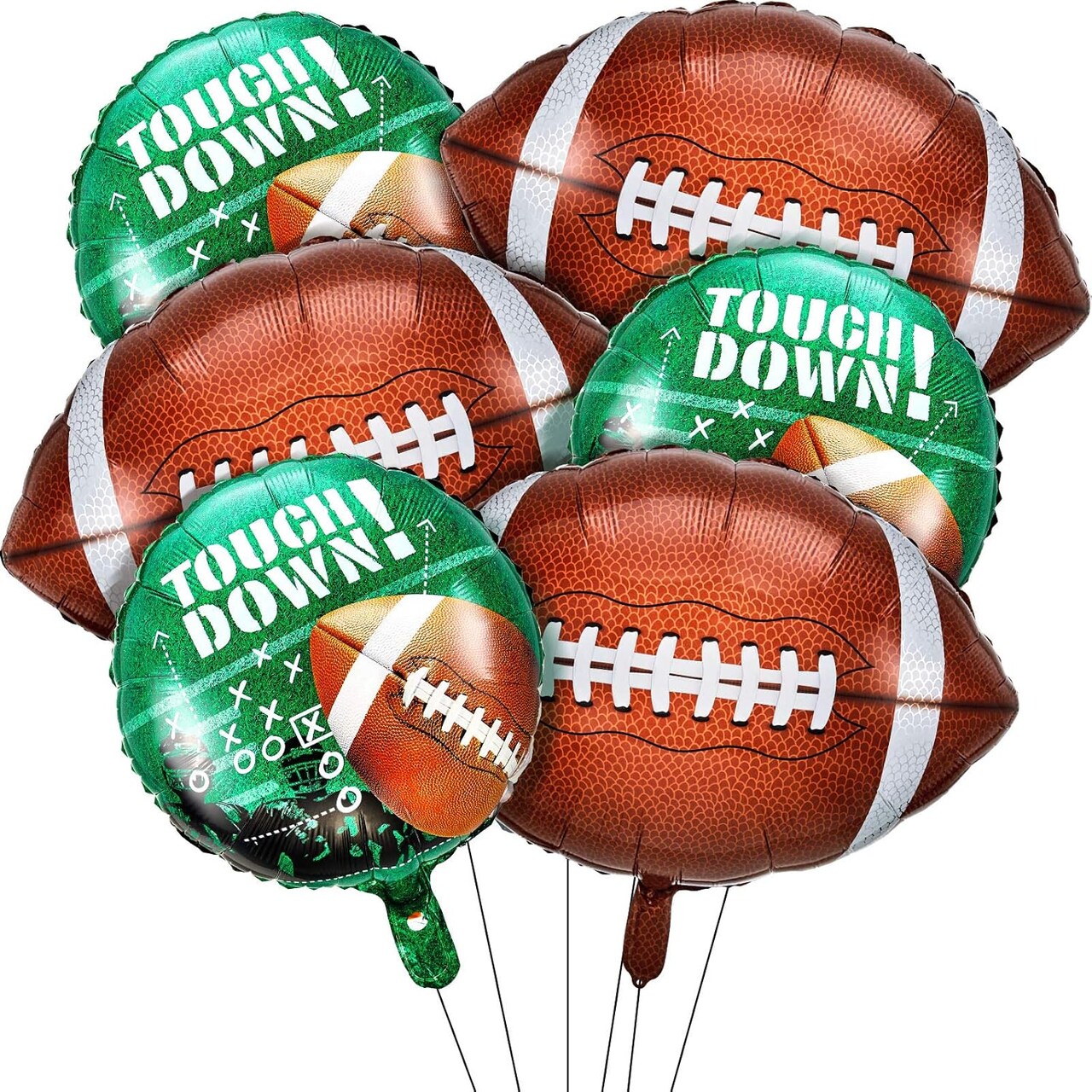 6 Pieces Football Balloons Set, 3 Football Field & 3 Foil Balloons for Tailgate Game Day, Sports Event, Unisex, Green, White